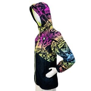 🎿 HURLEY Neon Graphic Hooded Jacket | Unisex Women’s S / Men’s XS | Black Green